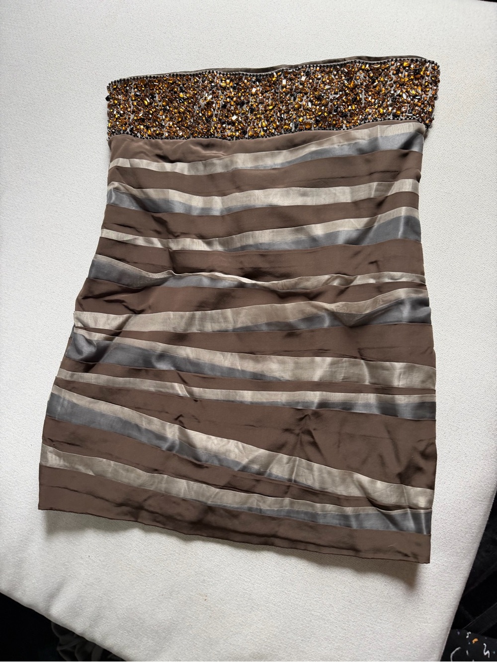 Alice + Olivia Brown and Silver Beaded Waistband Strapless bandage dress size 8